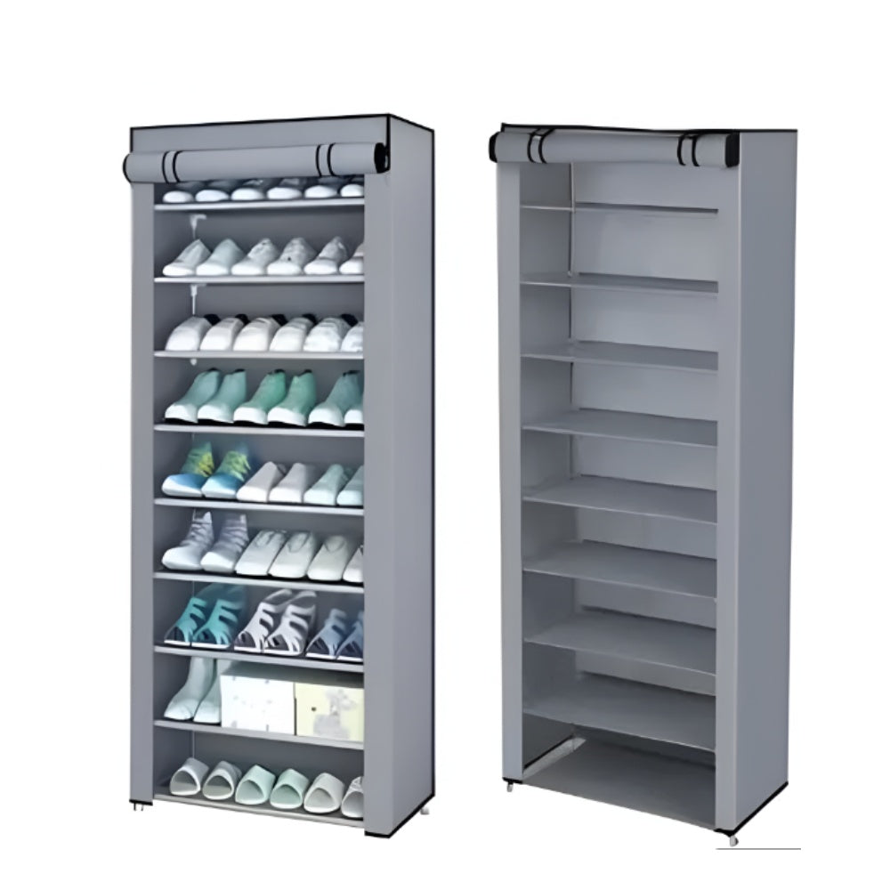 Closet Zapatero Organizador 9 Niveles Calzado Armable En Tela Gris Diseno Torre