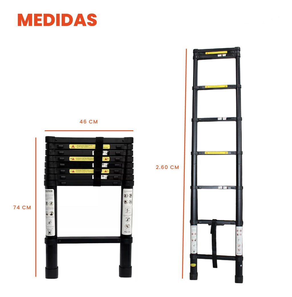 Escalera Telescopica 2.6 Metros Ajustable Aluminio Practica Innovo
