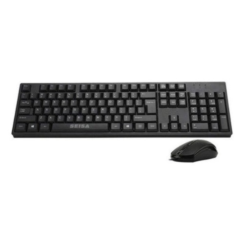 Combo Teclado En Espanol + Mouse Optico De Cable Usb Seisa Mouse Negro Teclado Negro