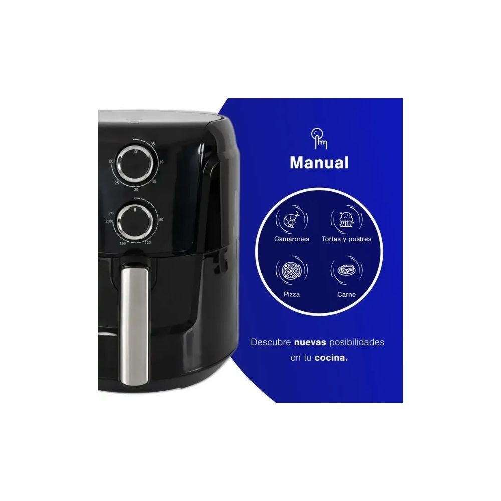 Freidora De Aire Kalley 4.5L (Airfryer) - 200Degc, Temporizador 60 Min Control Manual Antiadherente