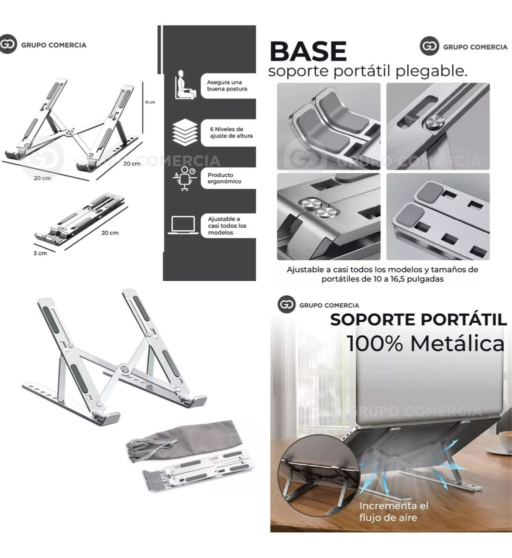 Soporte Laptop Aluminio Ergonomico + Teclado Bluetooth Plegable