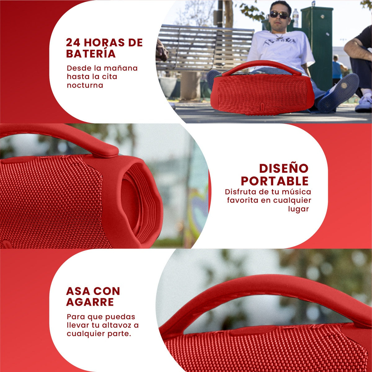 Mini Bocina Parlante Portatil Box Bluetooth Recargable Rgb Rojo Innovo Tech