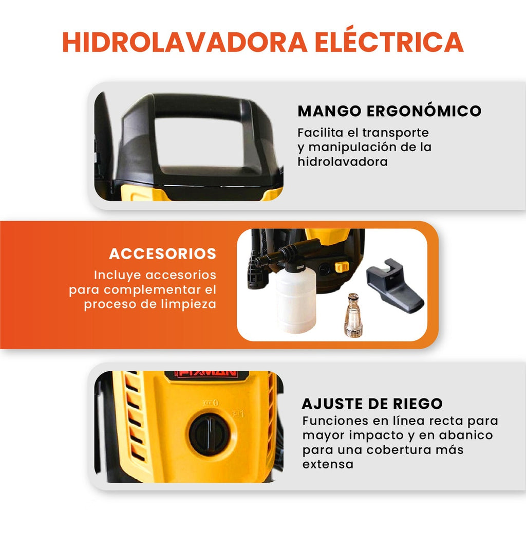 Hidrolavadora De Alta Potencia Fixman 1400W 1650 Psi Alta Presion