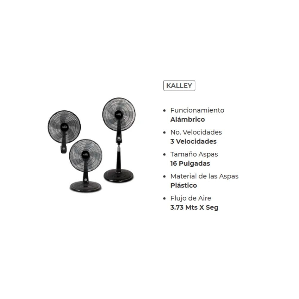 Ventilador Kalley 16" 3 Velocidades Ajustable Diseno Versatil De Piso O Pared