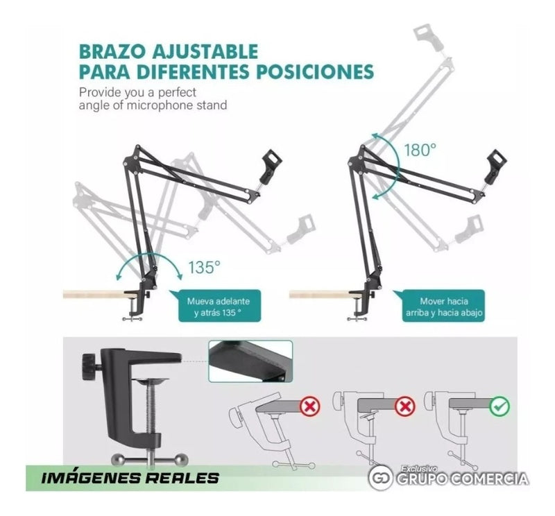 Pie De Microfono Fijo En Voladizo Ajustable Base Metalica