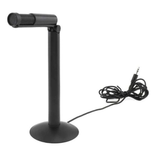 Microfono Con Pie Cabezal Movil Para Pc Notebook Ficha 3.5 Color Negro