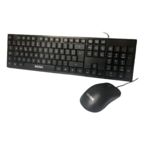 Combo Teclado En Espanol + Mouse Optico De Cable Usb Seisa Mouse Negro Teclado Negro