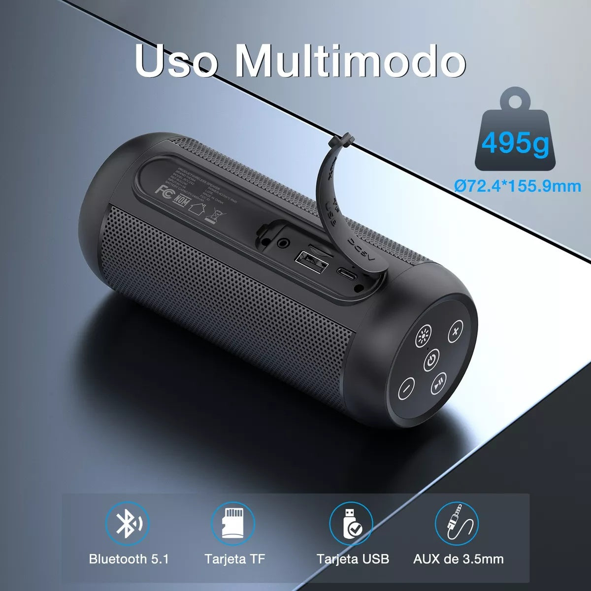 Bocina Bluetooth Inalambrico Con Luces Led 1Hora Boc242 Negro