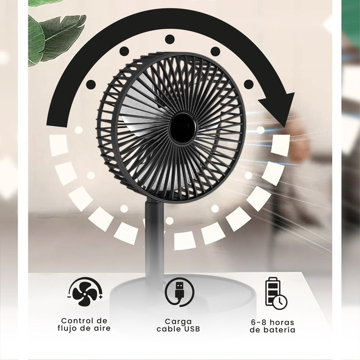 Mini Ventilador De Mesa Portable Potente 3 Velocidades Soporte Para Celular Innovo Negro