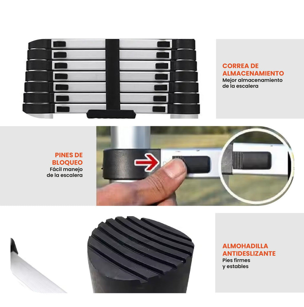 Escalera Telescopica 3.8 Metros Ajustable Aluminio Practica Innovo
