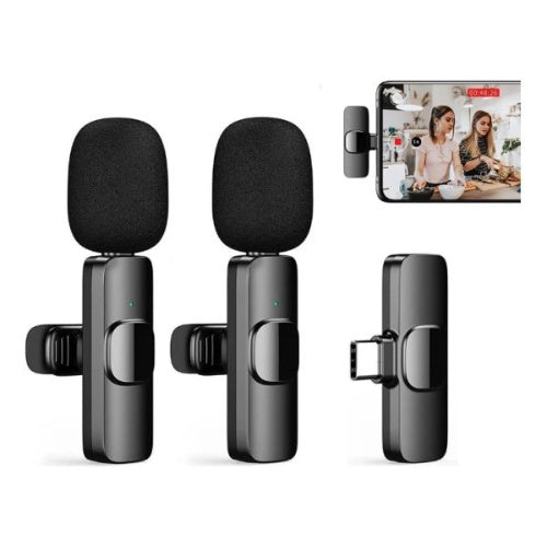 Microfono Inalambrico 2 En 1 De Solapa Para Android Tipo C Color Negro