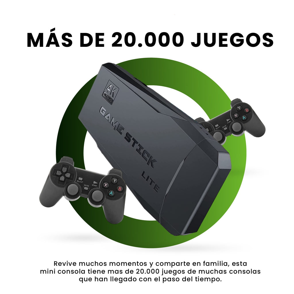 Consola Retro Game Stick 4K Con 20.000 Juegos Y 2 Controles Inalambricos