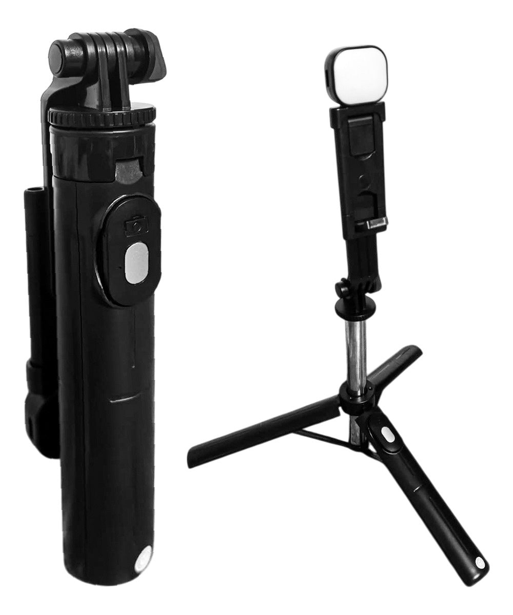 Tripode Palo Selfie Con Luz Recargable Monopie Viajero Portatil Ajustable Altura Maxima 1 M