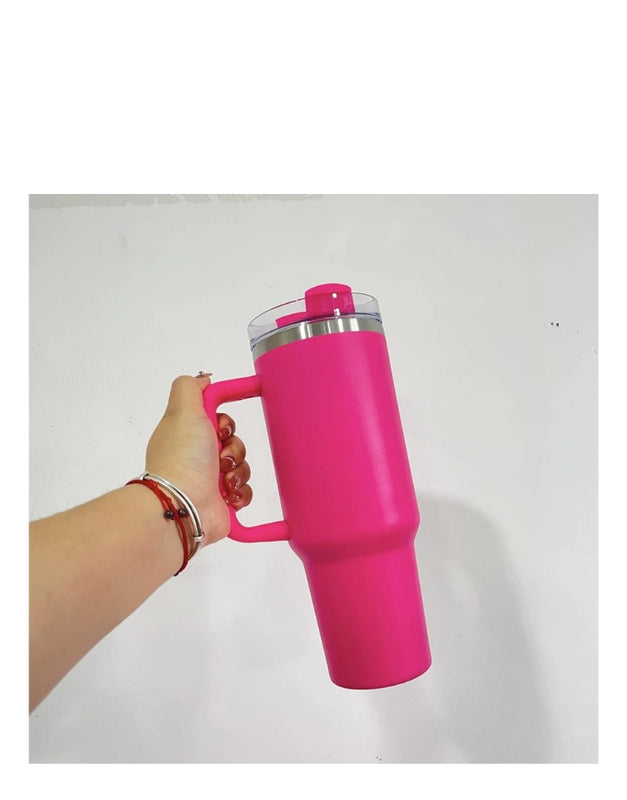 Termo Vaso Conserva Temperatura 1.200Ml Acero Inoxidable Con Pitillo Fucsia