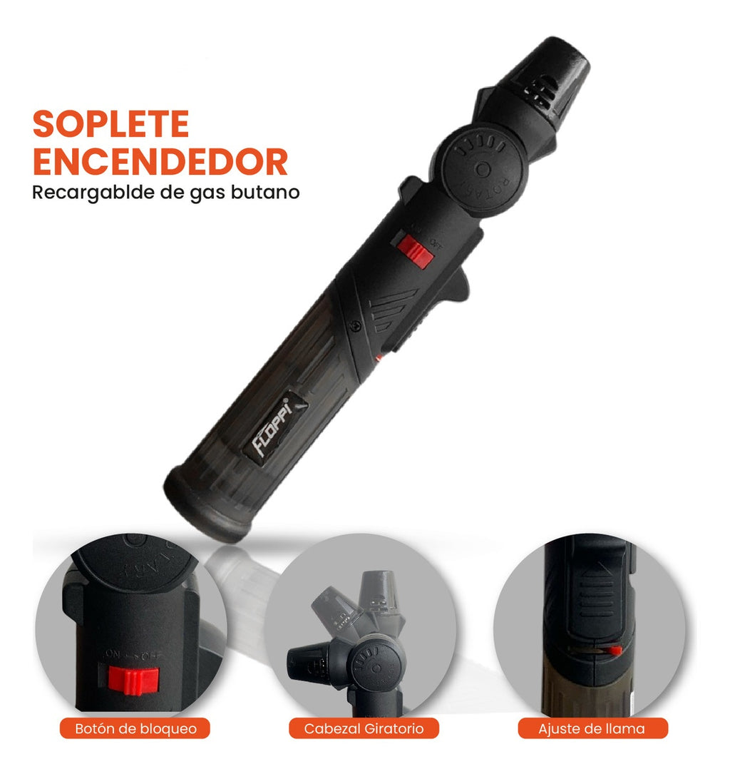 Mini Soplete Encendedor Flameador Recargable Ajustable Portable Alta Duracion Flop