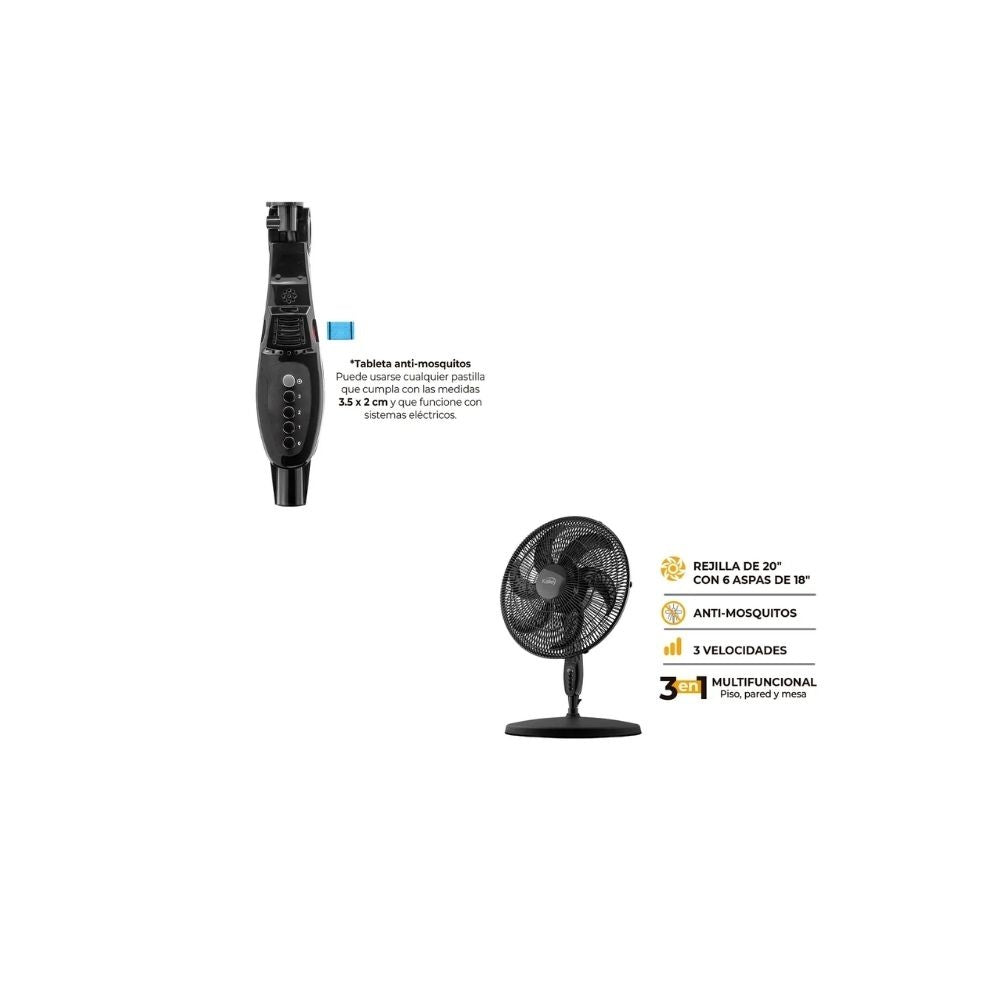 Ventilador Kalley 3 En 1 20" Multifuncional Piso Pared Mesa Anti-Mosquitos