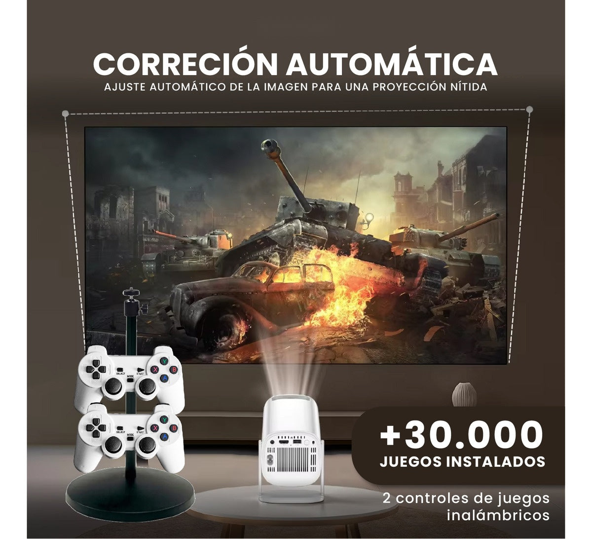 Proyector Smart P 30 Max Pro 4K Android 11 Wifi 5G + 2 Controles + Base Ajustable Proyeccion 200 Pulgadas