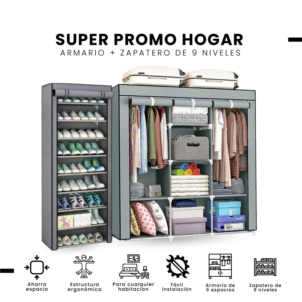 Closet Armable 3 Cuerpos Con Zapatero 9 Niveles Organizador De Ropa Zapatos Practico