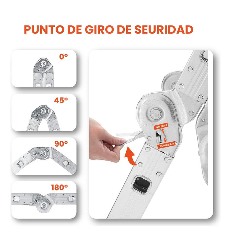 Escalera Todo En 1 Multifuncion 16 Pasos Ajustable Aluminio Practica Resiste 150 Kilos Multifuncional