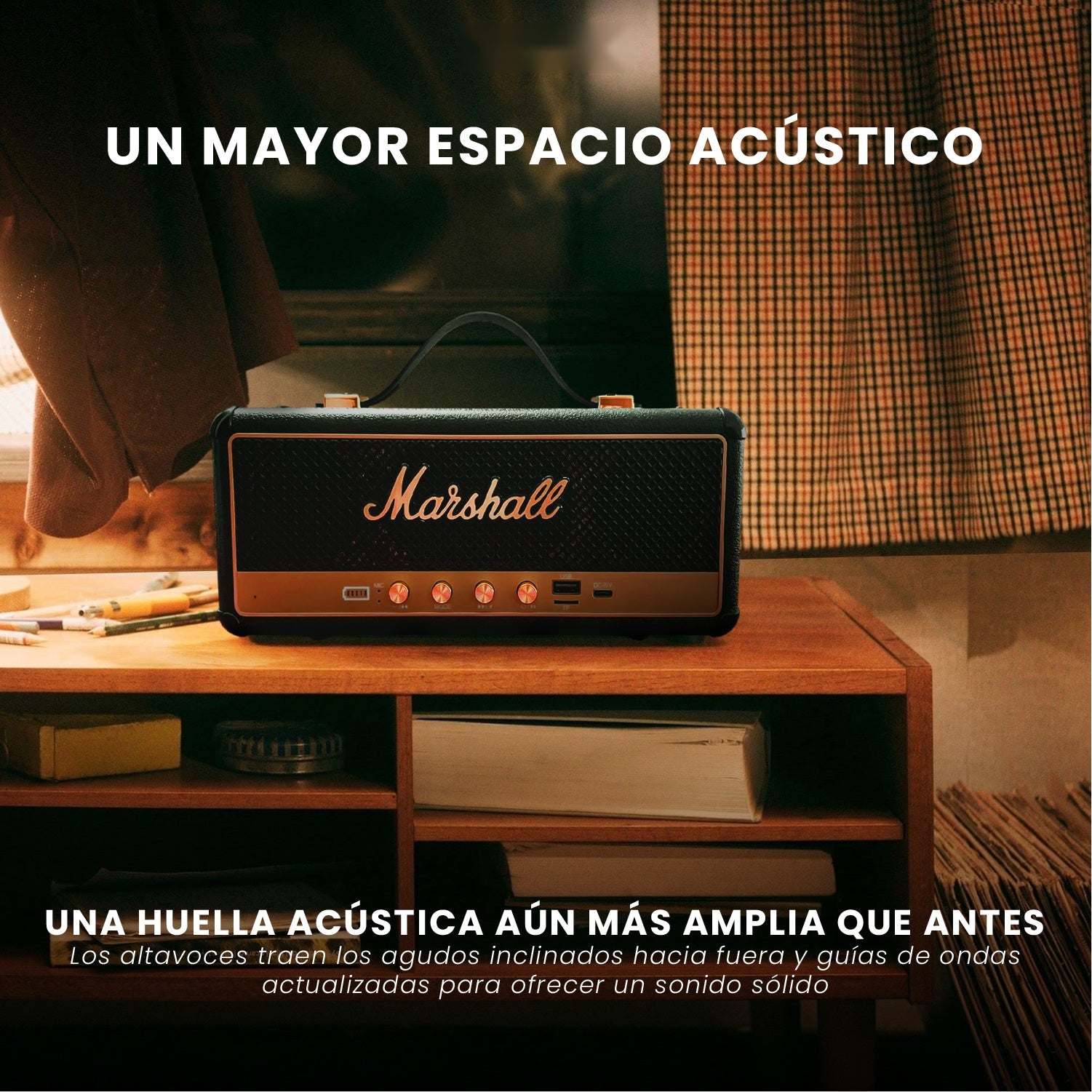 Parlante Bluetooth Sonido Potente Usb Mp3 Fm Marshall Clasic Negro Replica 1.1