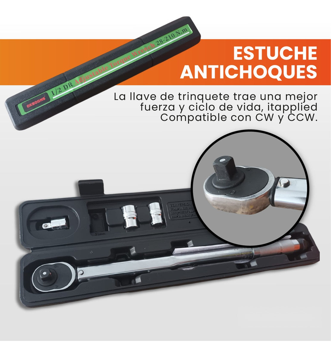 Llave De Torque Con Estuche Herramienta Profesional 1/2 Pulgada 28 A 210Mm