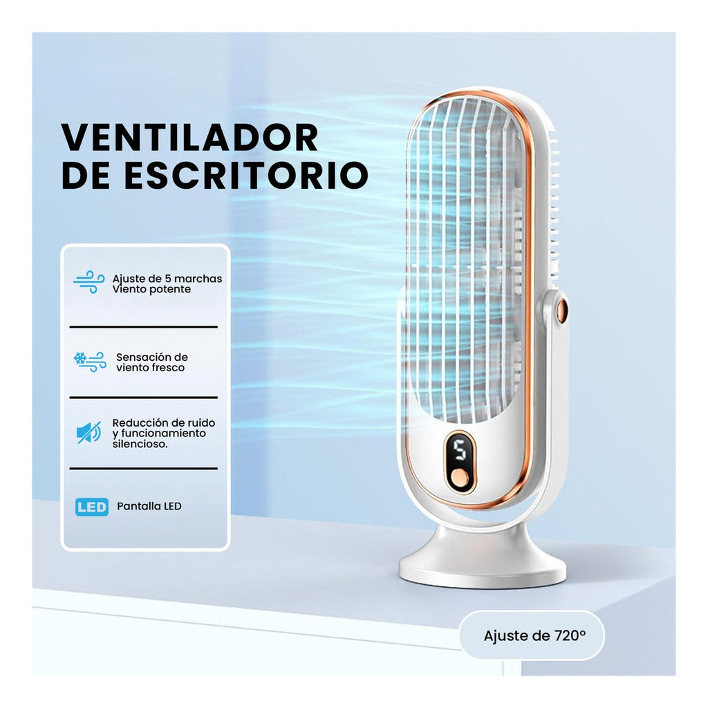 Ventilador De Mesa Escritorio Digital 5 Velocidades Silencioso Elegante Innovo Recargable