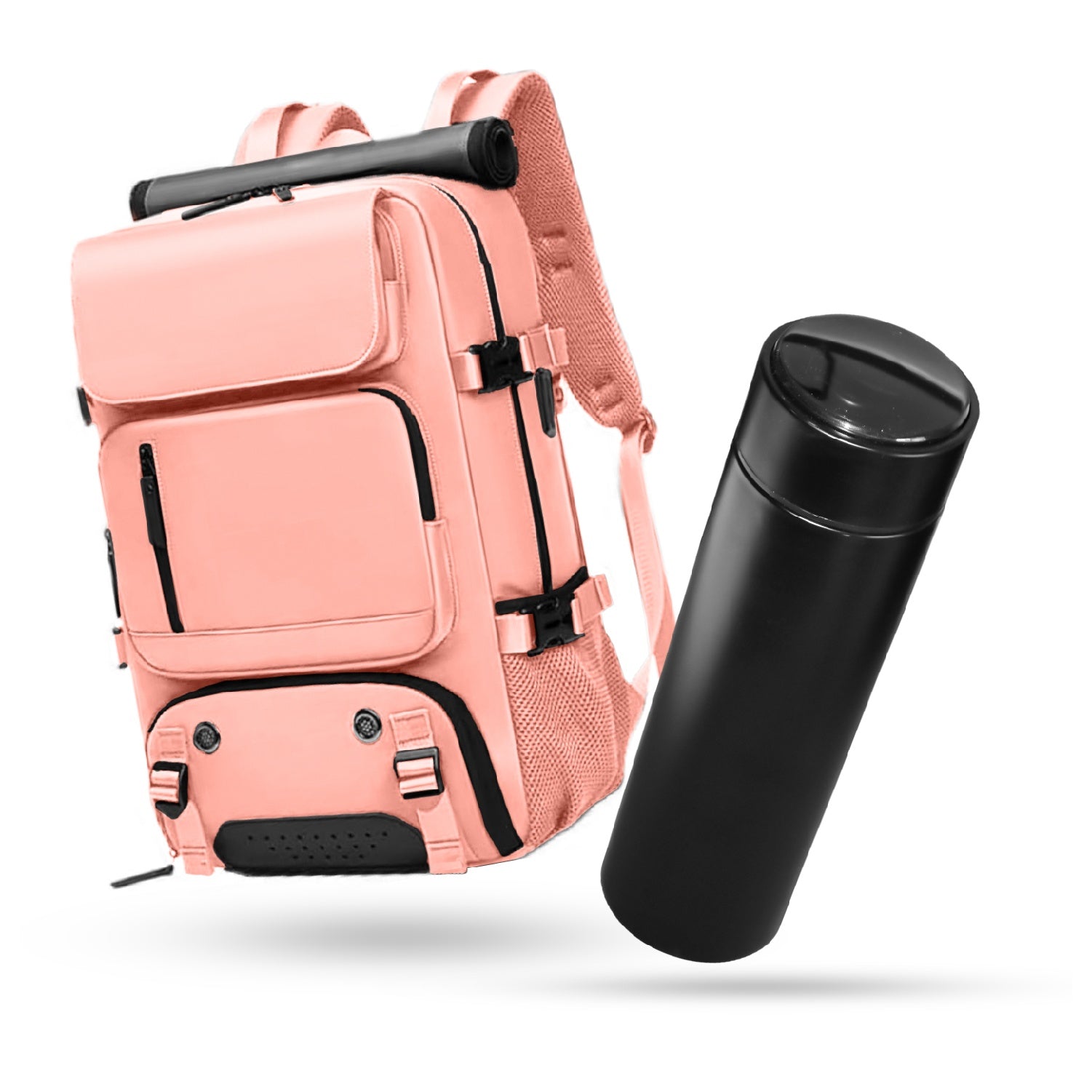 Bolso Todo En Uno Para Laptop Rosado Viajero Impermeable Con Termo Led