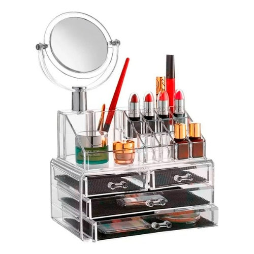 Organizador De Maquillaje Joyero Acrilico Cajones Con Espejo