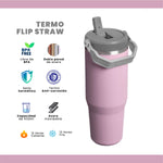 Termo Acero Inoxidable 900Ml Flip Straw Antiderrames Frio Calor Lila