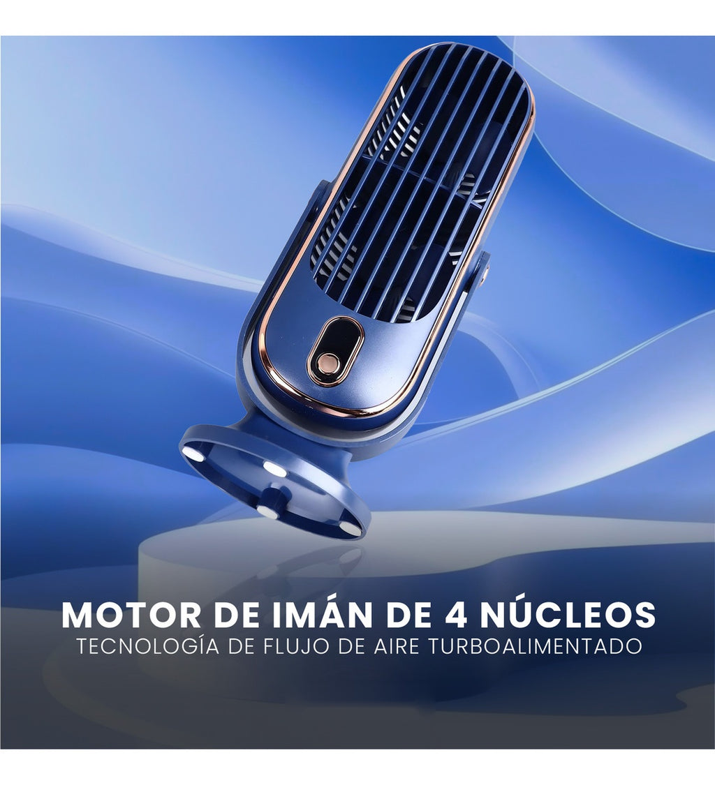Mini Ventilador Mesa Escritorio Digital 5 Velocidades Recargable Azul Con Dorado