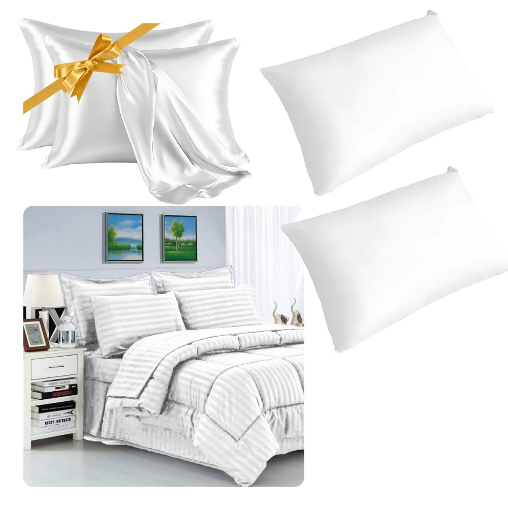 Combo Edredon Cama Doble Premium + 2 Almohadas Confort Siliconado + Par Fundas Satin