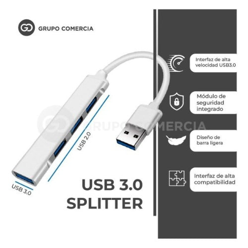Hub Multipuertos Usb 3.0 Carcaza Aluminio 4 Puertos Fino
