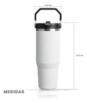 Termo Acero Inoxidable 900Ml Flip Straw Antiderrames Frio Calor Blanco