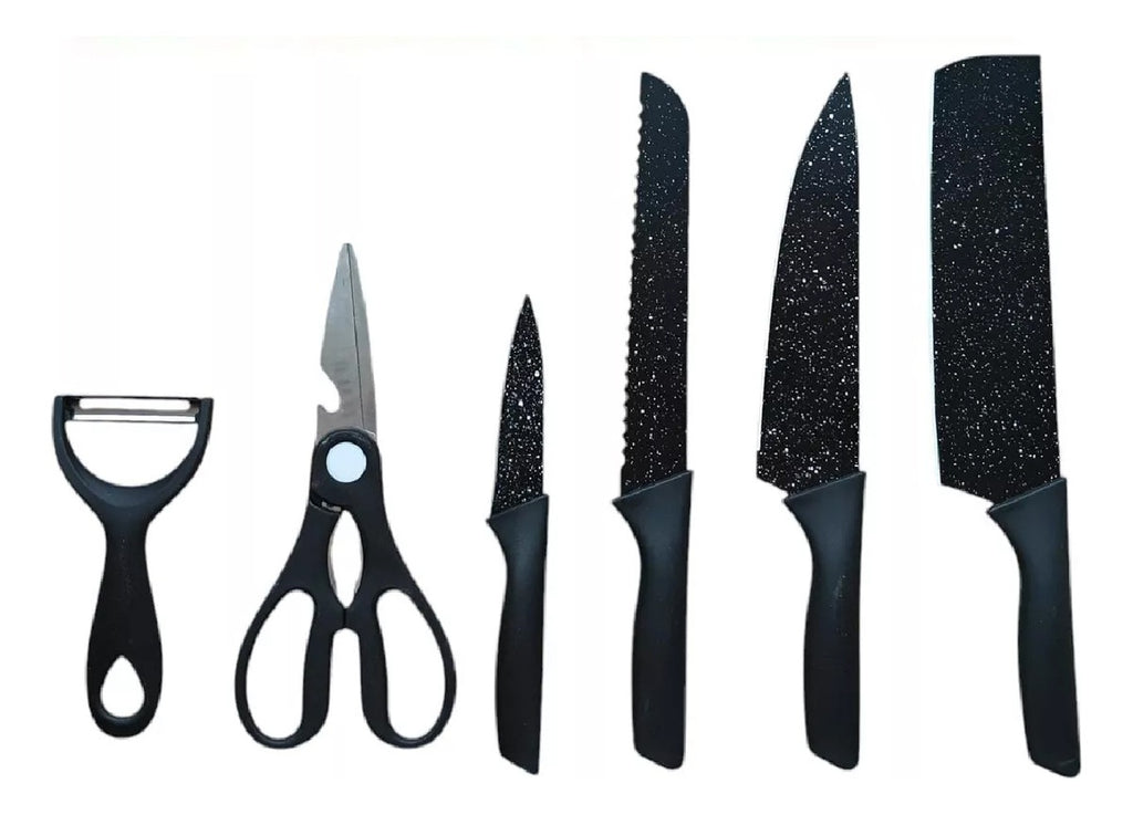 Set De Cuchillos 6 Piezas Kitchen Knife Negro Con Pelador De Papa Innovo Home