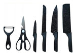 Set De Cuchillos 6 Piezas Kitchen Knife Negro Con Pelador De Papa