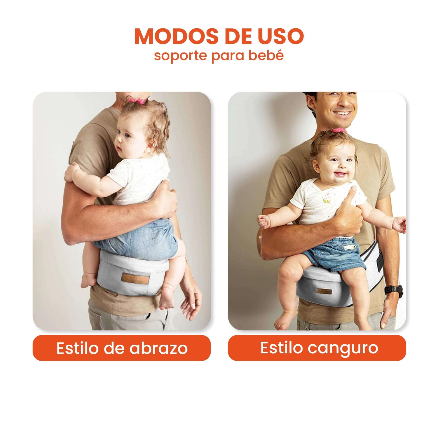 Canguro Portabebes Soporte Ergonomico Ajustable Cintura Gris Innovo