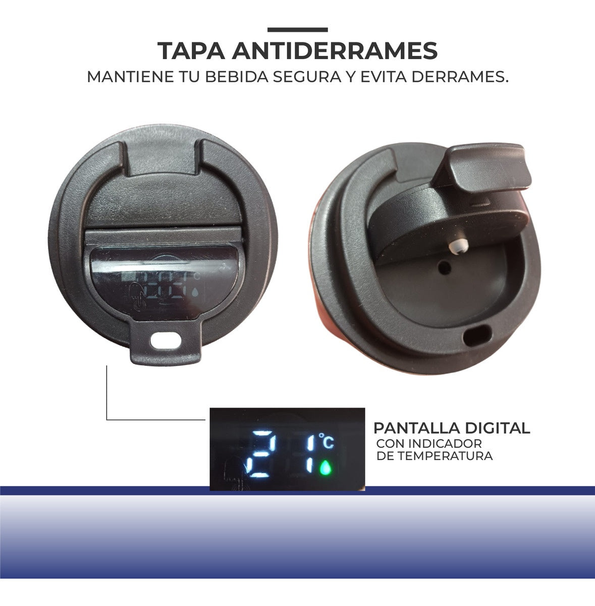 Vaso Termo Led Digital Mug Bicolor Azul 520Ml Acero Inoxidable Innovo Home