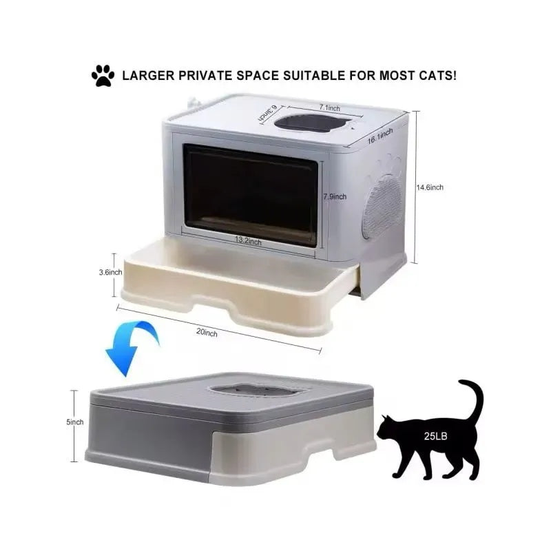 Caja De Arena Arenero Para Gatos Grande Plegable Hogar Con Puerta Facil Limpieza