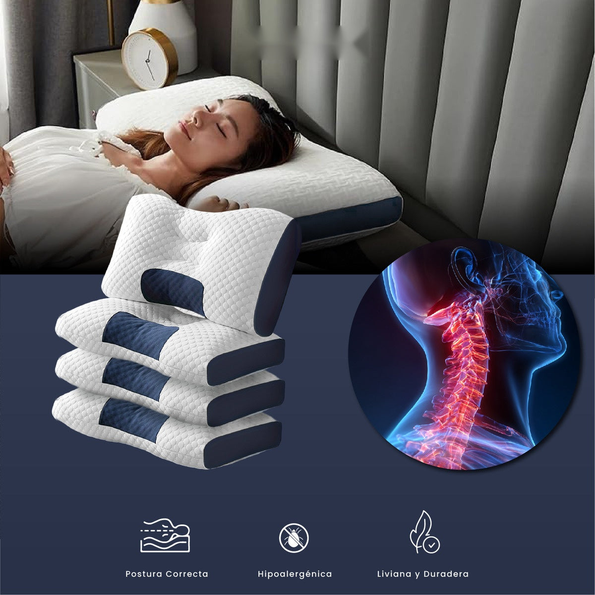 4 Almohadas Semi Ortopedicas Alto Confort Home Cervical Antiacaros