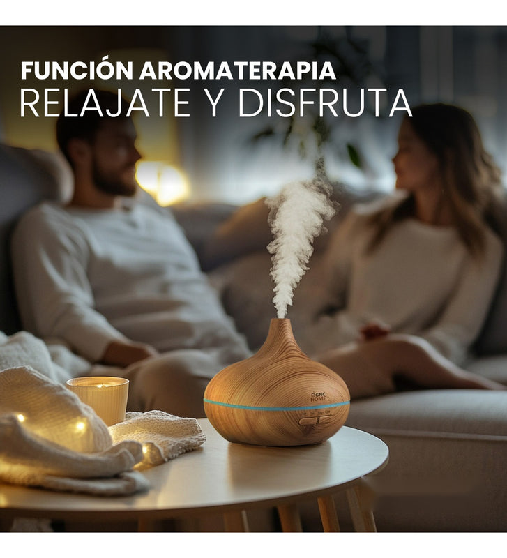 Difusor Ambientador Humidificador Con Luz Rgb 300 Ml Diseno Madera