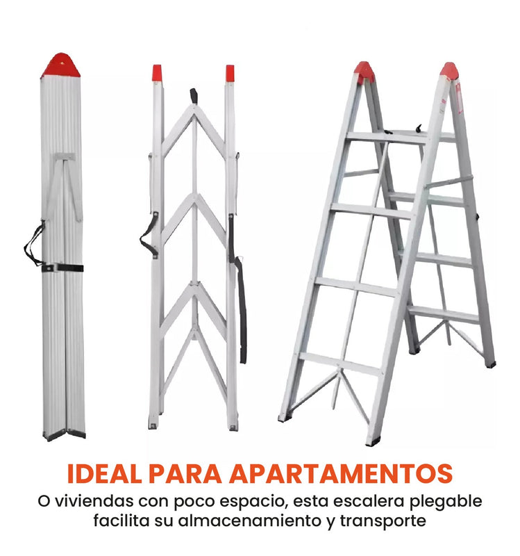 Escalera Plegable Tijera No Ocupa Espacio Practica Aluminio Resiste 150Kg 8 Peldanos