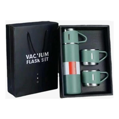 Set Termo De Agua Caliente Vasos Termicos Cafe + 3 Tazas Color Verde