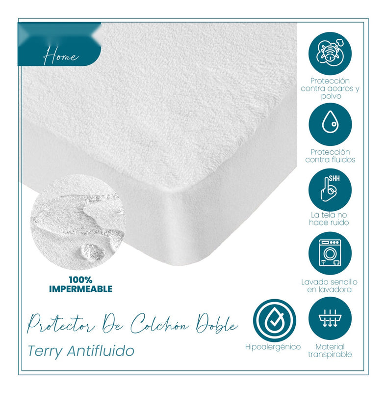 Protector De Colchon Antifluido Para Cama Doble Terry Home
