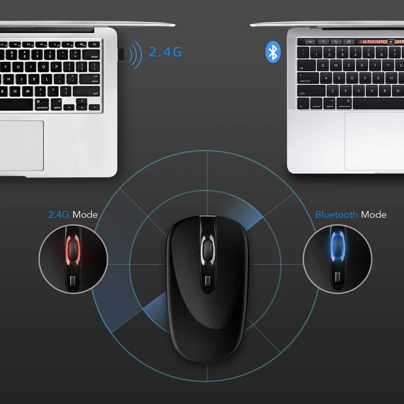 Mouse Inalambrico 2 En 1 Bluetooth 4.0/2.4G Recargable Negro