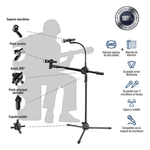 Soporte De Piso Microfono Profesional Ajustable Metalico