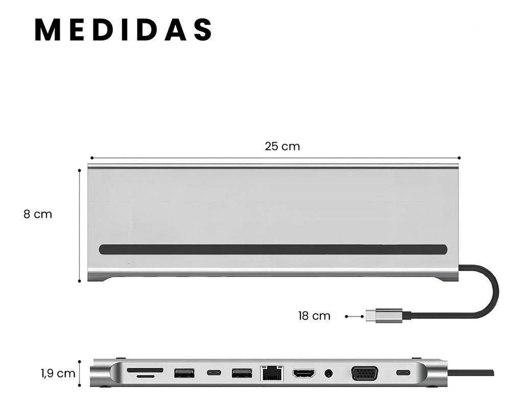 Multipuertos Hub 11 En 1 Innovo+ Con Soporte Plegable Para Laptop Portatil