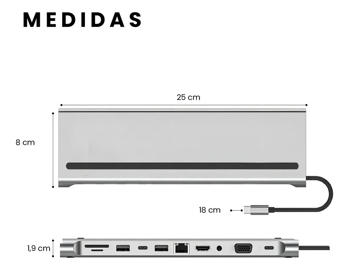 Multipuertos Hub 11 En 1 Innovo+ Con Soporte Plegable Para Laptop Portatil