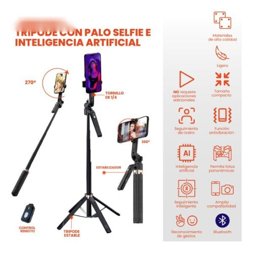 Palo Selfie Tripode Ia Inteligente Seguimiento Bluetooth 180