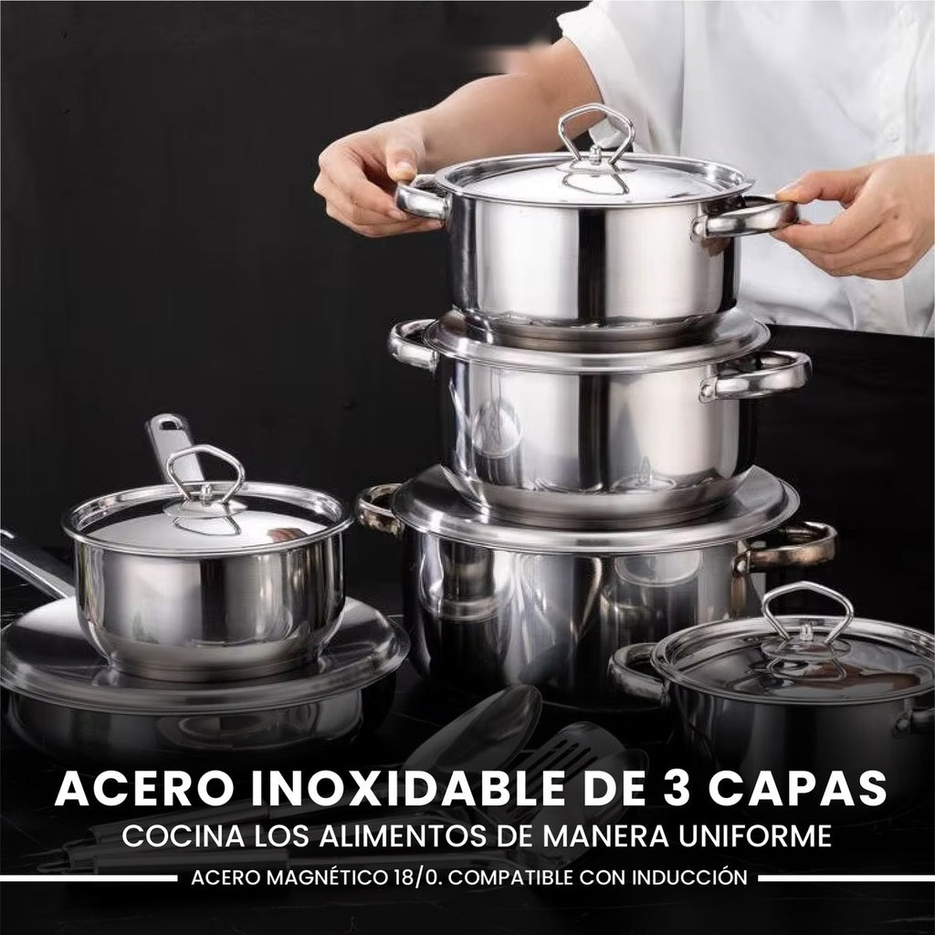Juego De Ollas Acero Quirurgico Inoxidable 15 Piezas Bekaline Innovo Cocina Premium