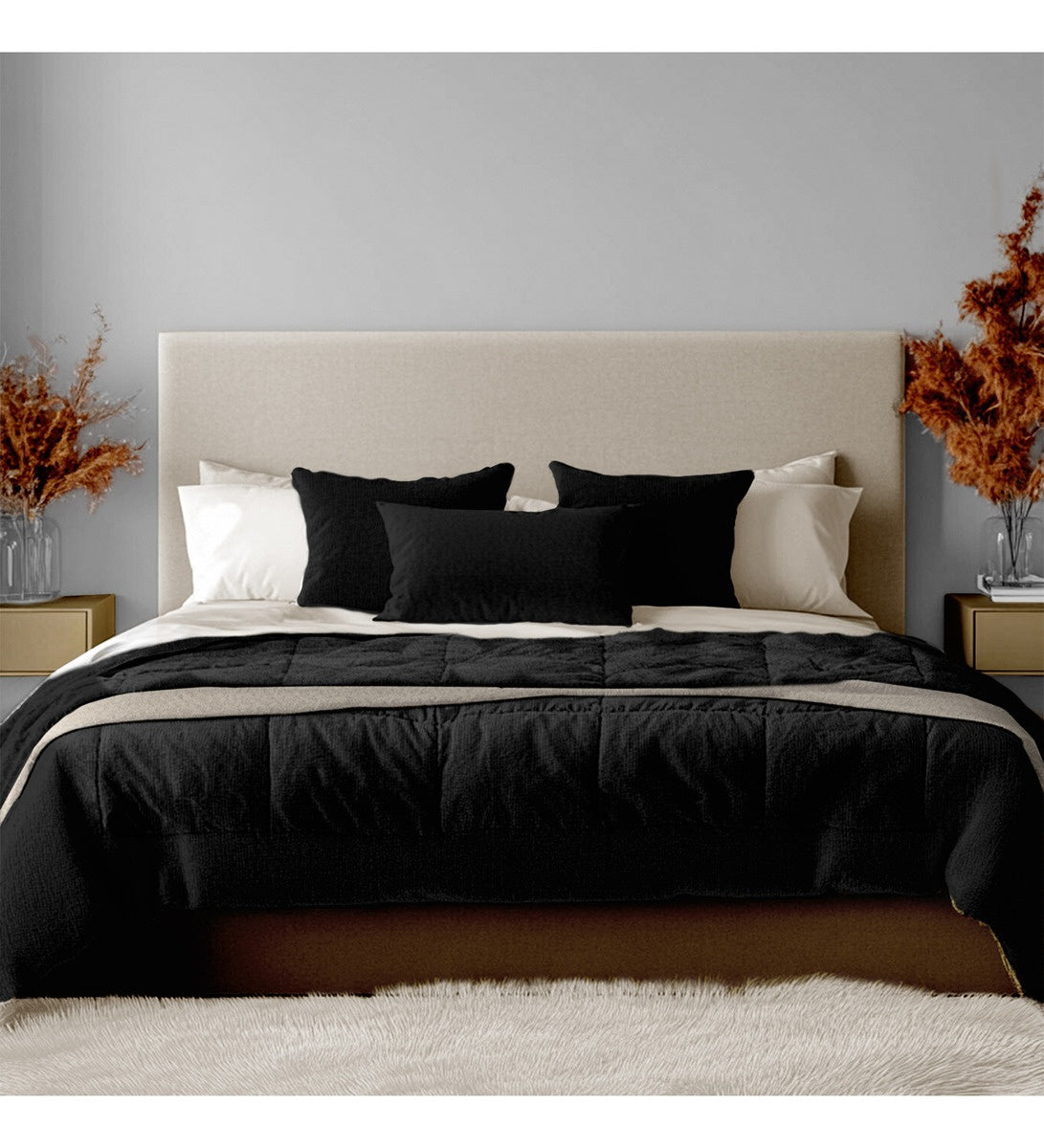 Cubrelecho Termico Doble Funda Almohadas Cama Doble Inn Home Negro Con Blanco